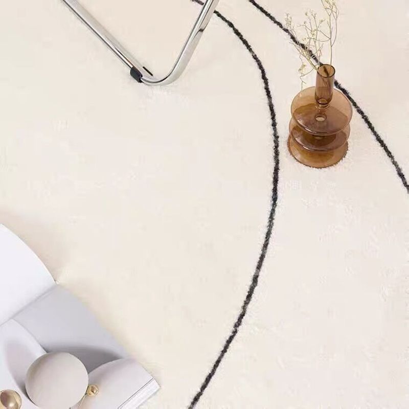 White Irregular Line Rug Polyester Casual Rug Washable Rug for Home Decoration