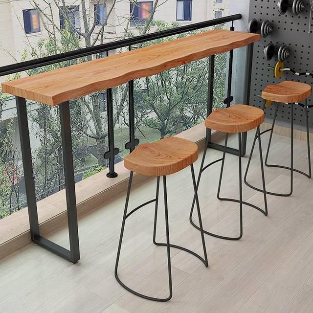 Pine Wood Bar Dining Table Modern Rectangle Bar Table with Sled Base for Balcony