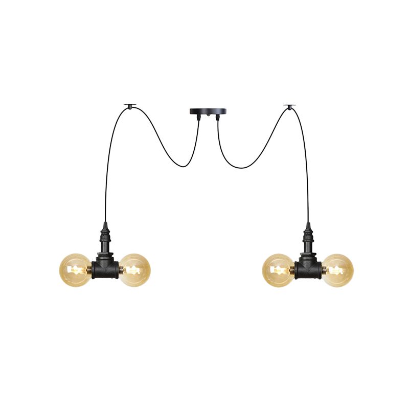 4/6/12 Bulbes Multi suspension de luminaire industriel Orbe Amber Swag Plafond Pendant en noir