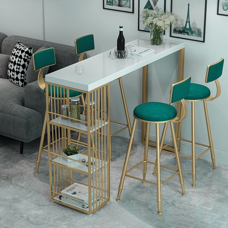 Glam Style Bar Table Rectangle Fixed Bar Dining Table with Storage