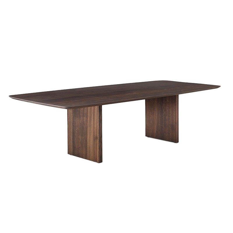 Solid Wood Modern Dining Table Rectangle Kitchen Furniture with Double Pedestal Base