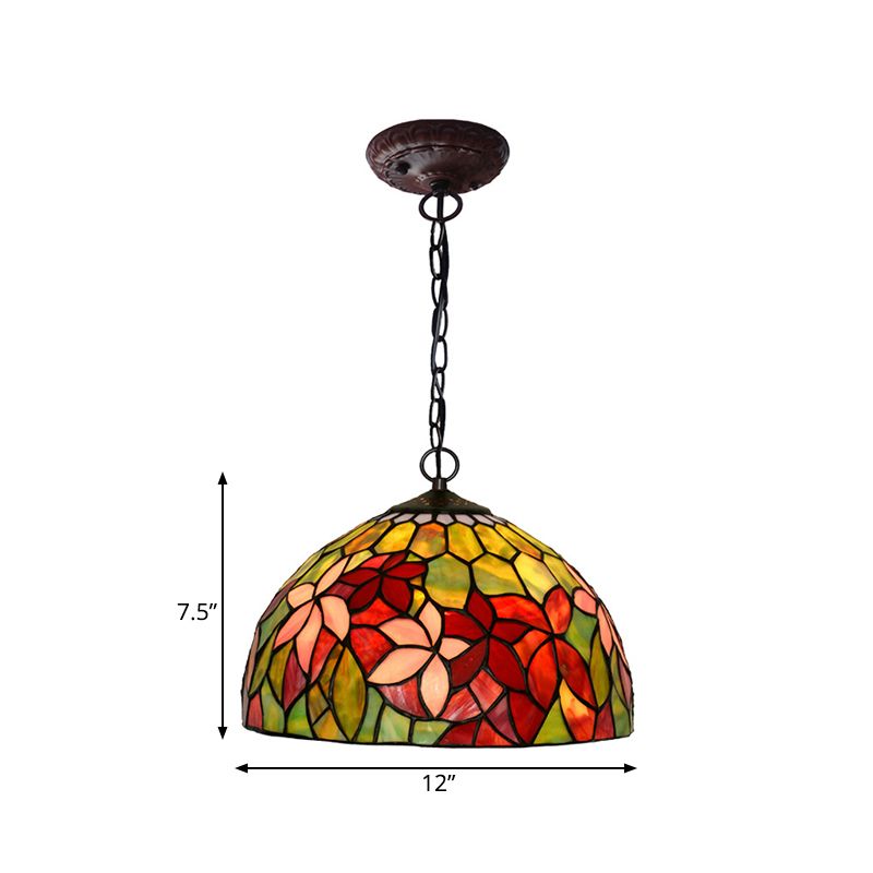 12 "/ 16" de large Black 1/2 lumières lustre d'éclairage de lustre Méditerranéen Red Glass Petal Pendant