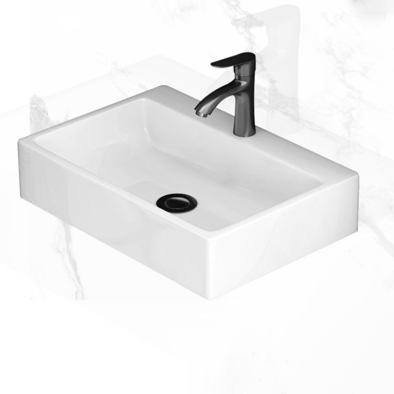 Modern White Ceramic Top Vanity Single-Sink Rectangular Wall Mount Vanity