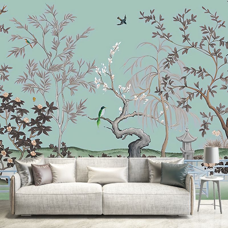 Asian Tree Mural Wallpaper for Bedroom Decoration Custom Wall Art in Pastel Color
