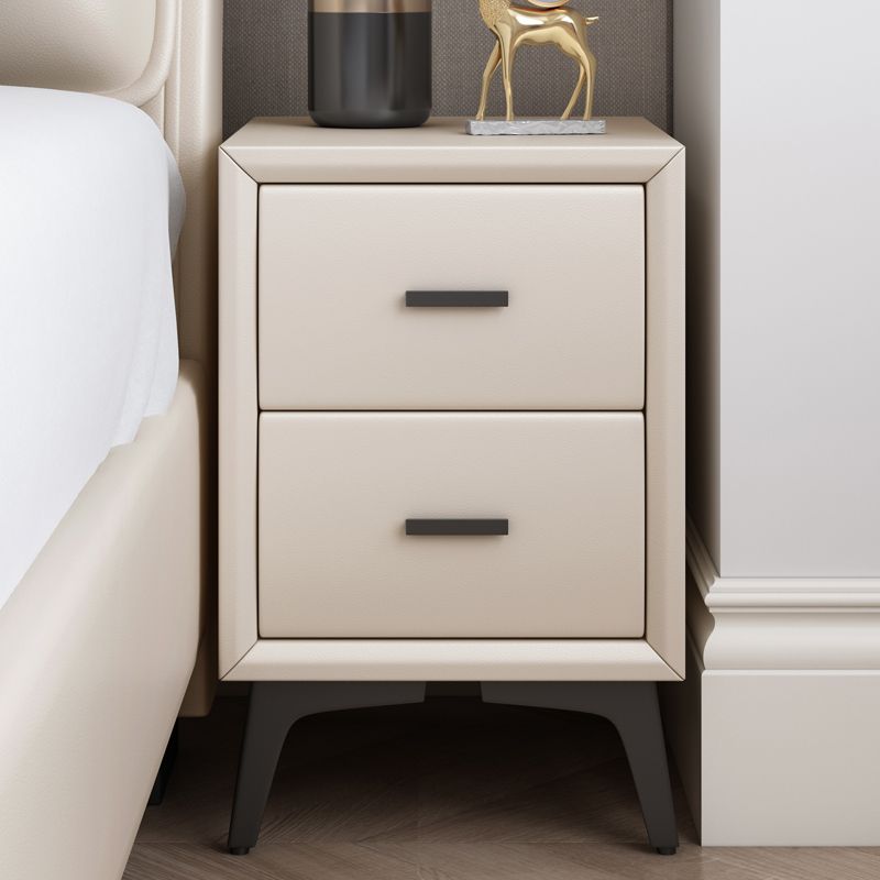 19" H Modern Nightstand Faux Leather 2-Drawer Storage Night Table with Legs