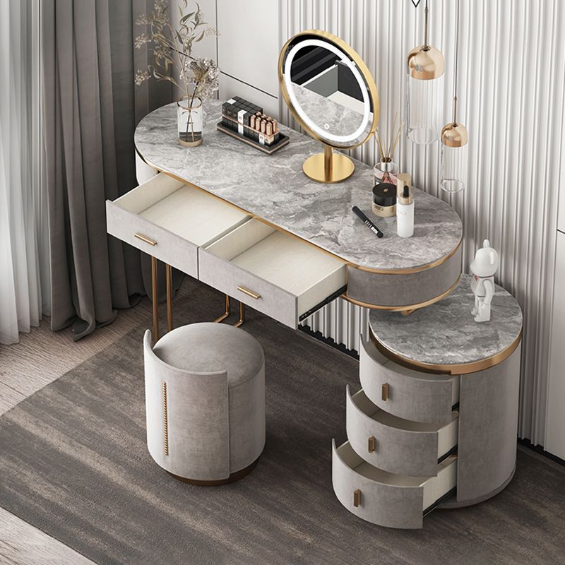 5-Drawer Vanity Makeup Table Set Vanity Stool with Wood Accent