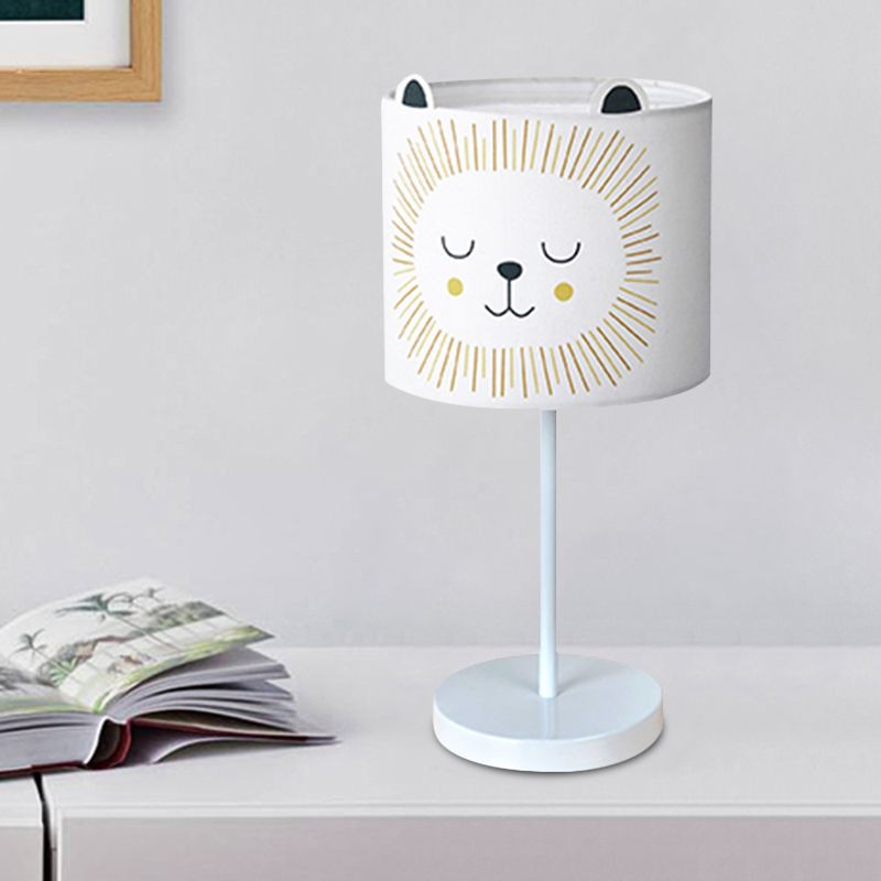 Contemporary Drum Table Lamp Fabric 1 Light Bedroom Night Light with Rabbit Pattern in White/Pink