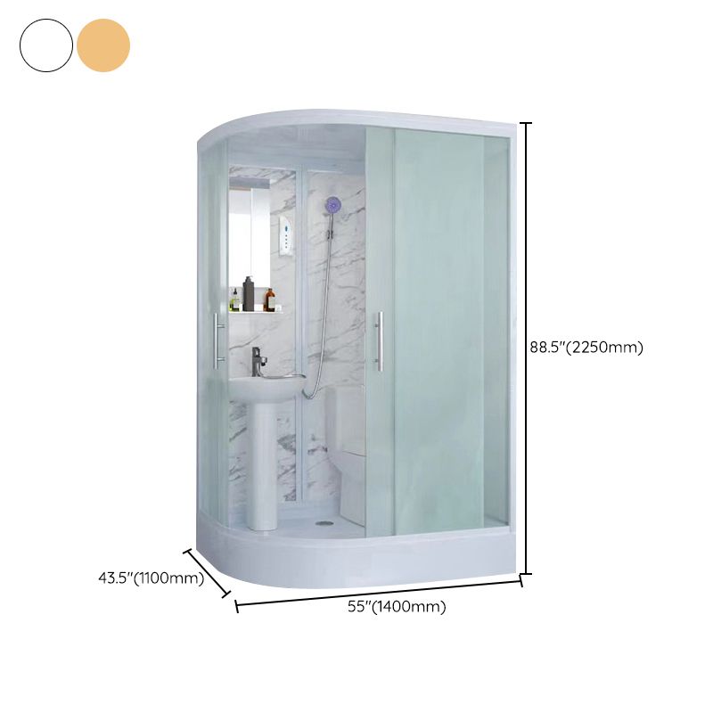 Sliding Shower Enclosure Framed Shower with Tempered Glass in White without Toilet