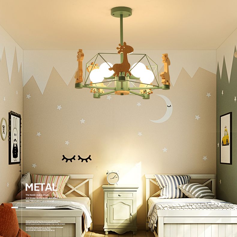 Metal Giraffe Pendant Light Kit Nordic Style Ceiling Chandelier for Kids Bedroom