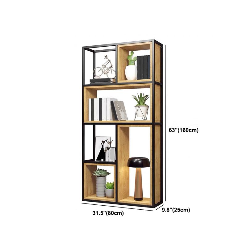 Contemporary Metal and Wooden Shelf Bookcase Open Bookcase for Office