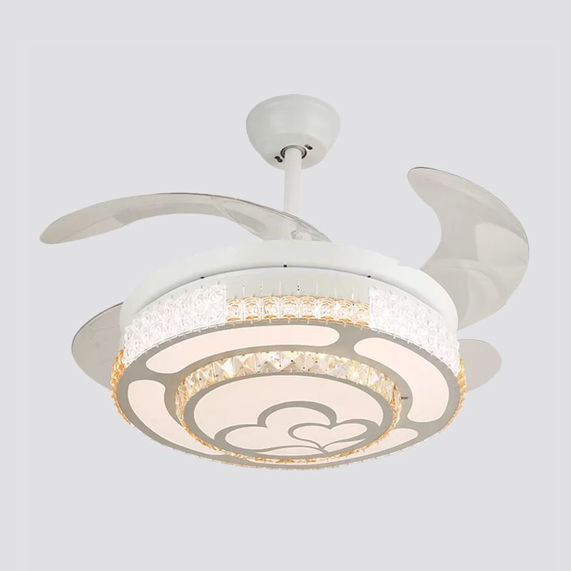 Tiered 4-Blade Semi Flush Mount Modernity Beveled Crystal 19" Wide LED White Hanging Fan Lamp