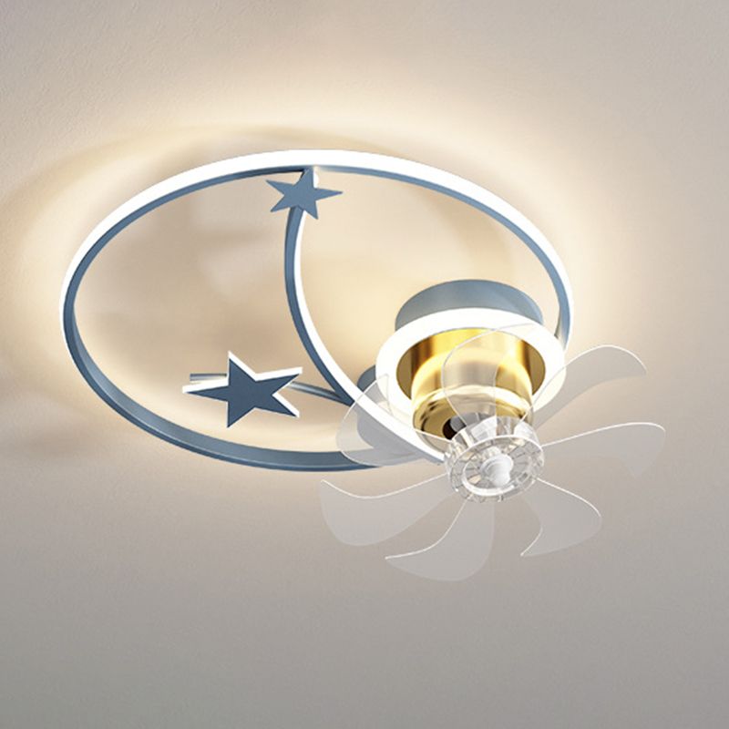 7-Blade Star Ceiling Fan Modernism Polish Finish LED Fan with Light for Foyer