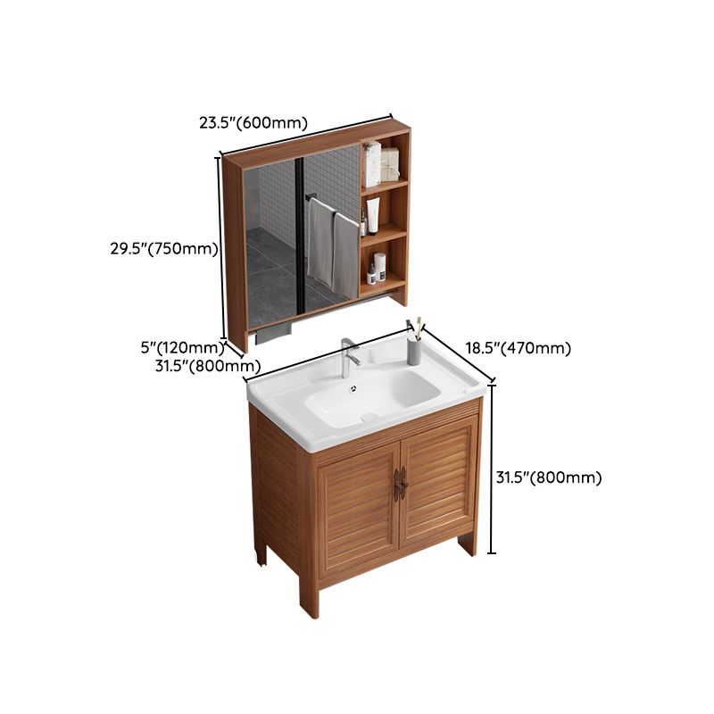 Rectangle Vanity Set Metal Frame Mirror Freestanding 2 Doors Single Sink Bath Vanity