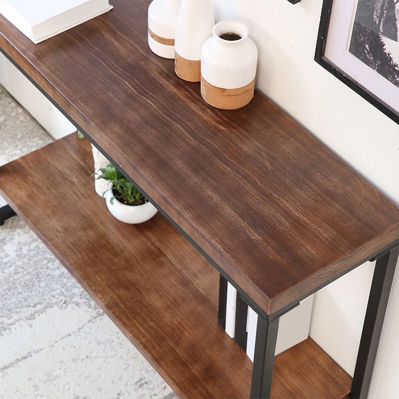 Storage Console Table Trestle Solid Wood Console Table in Brone  with Shelf