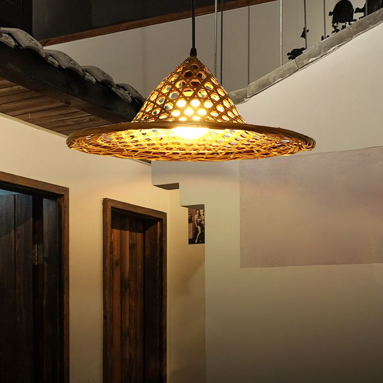 1-Light Bamboo Suspended Lighting Fixture Asia Pendant Light Kit for Home-stay