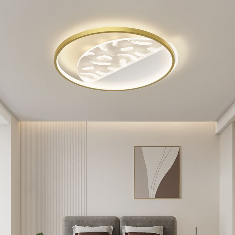 Acrylic Gold Feather LED Ceiling Light in Modern Concise Style Oblong Metal Flush Mount for Interior Spaces