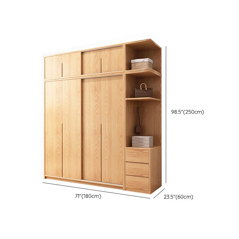 Oak Solid Wood Kids Closet Modern Style Brown Wardrobe Closet with Sliding Door