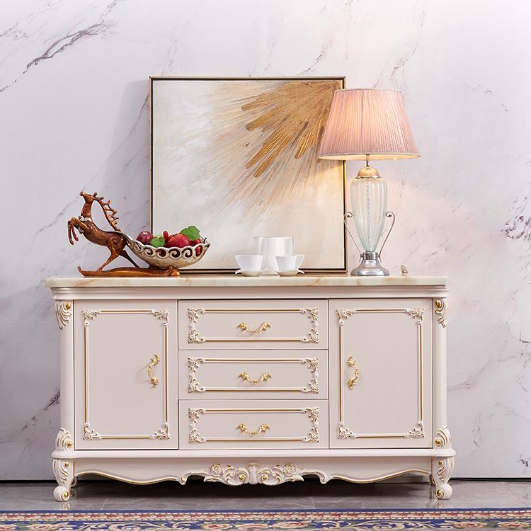 Glam Sideboard White Wood with Door and Drawer for Living Room