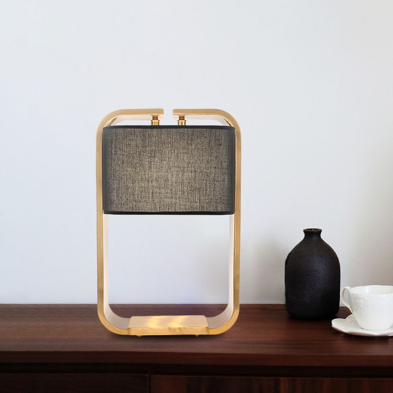 Black Rectangle Night Table Light Contemporary 1-Light Fabric Desk Lamp with Gold Metal Frame