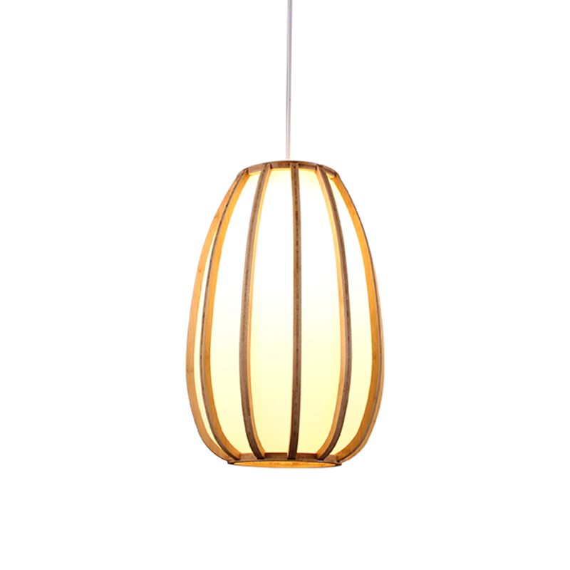 BEIGE Teachrop Hanging Light Asian 1 Bulb Wood Imposto a sospensione per la sala da pranzo