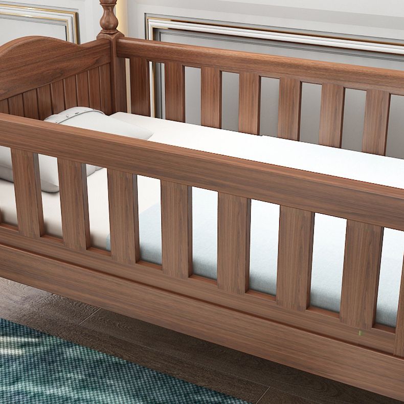 Traditional Nursery Crib with Guardrail Brown Convertible Crib