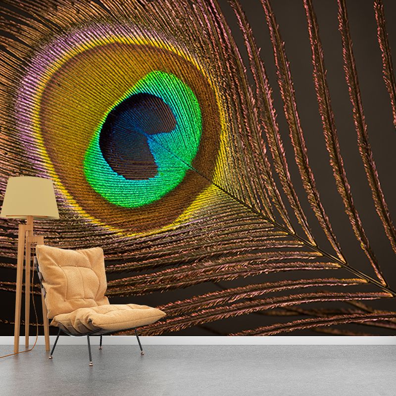 Decorative Wall Mural Peacock Feather Printed Sitting Room Wall Mural