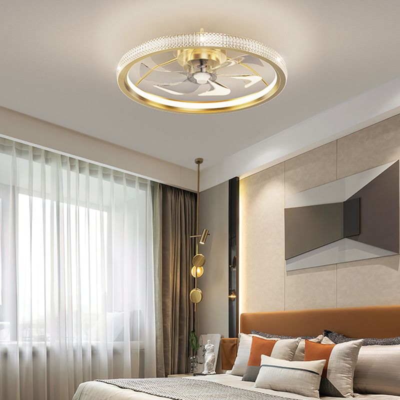 Modern Style Ceiling Fan Lamp Metal Ceiling Fan Lighting in Golden for Bedroom