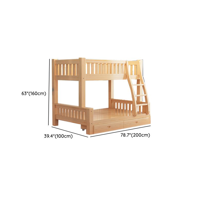 Contemporary Solid Wood Bunk Bed in Natural Kid Bed with Stairway