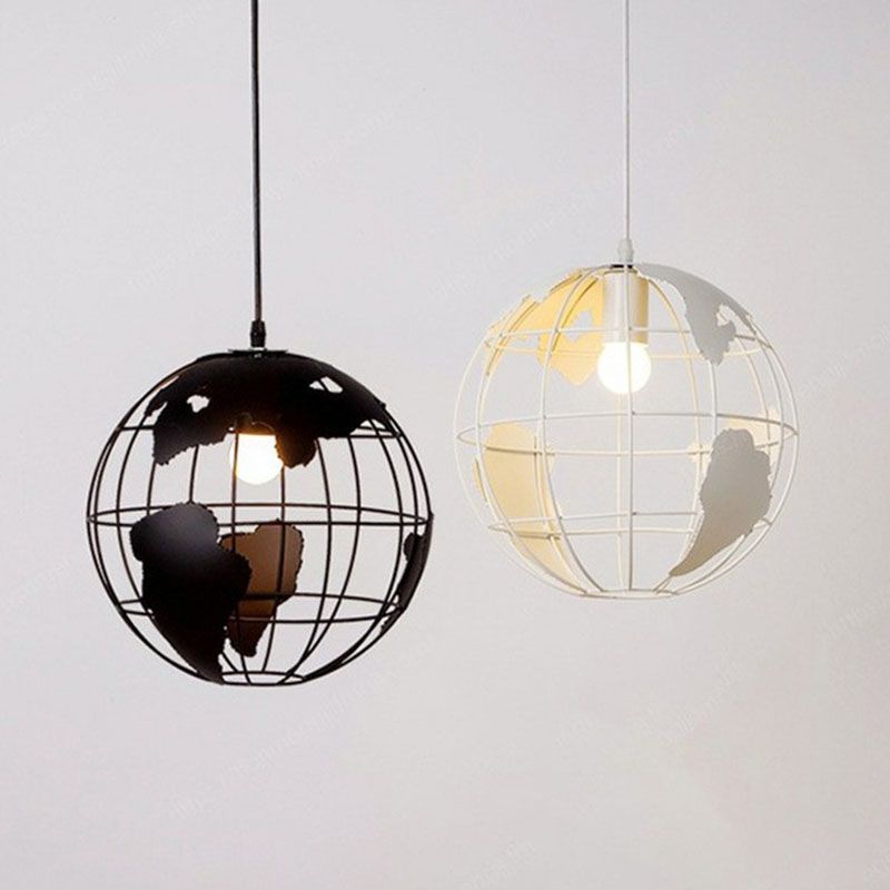 Lampe suspendue à un seul bulbe vintage du globe terrestre pendentif d'éclairage en fer pour le couloir