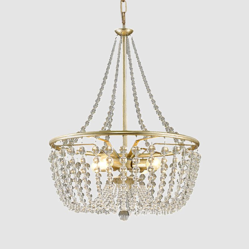 4 Heads Ceiling Chandelier Modern Style Living Room Hanging Light Kit with Basket Crystal Shade in Gold