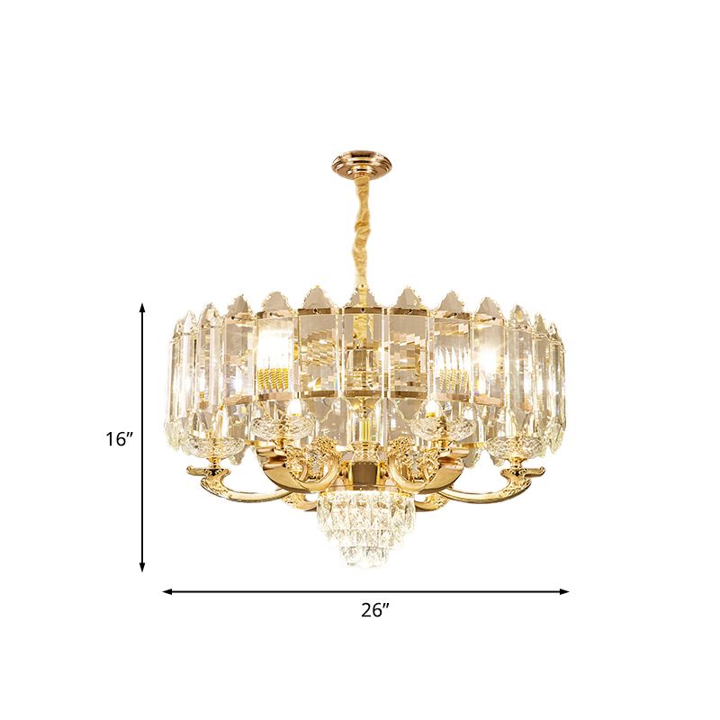 Panneau en or Pendre luminaire Contemporain K9 Crystal 10 Lumières Chandelier de salon