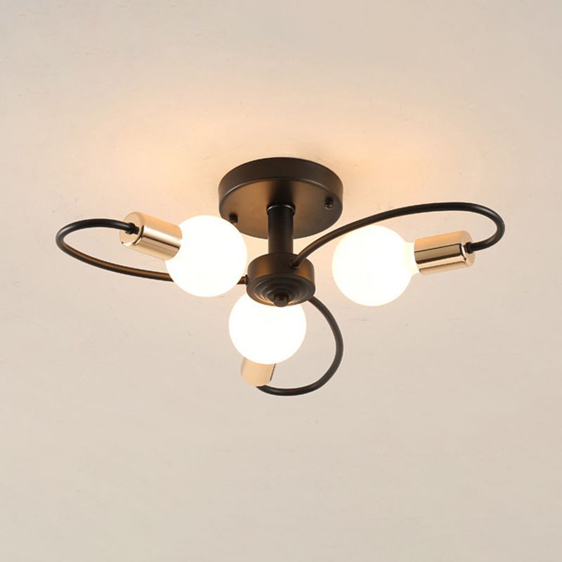 Bare Bulb Industrial Retro Semi-Flush Mount Radial Cast Iron Ceiling Light