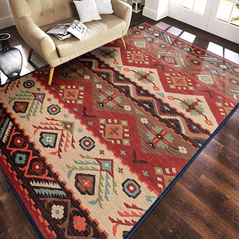 Multicolored Geometric Pattern Rug Polypropylene Retro Area Carpet Anti-Slip Backing Pet Friendly Rug for Home