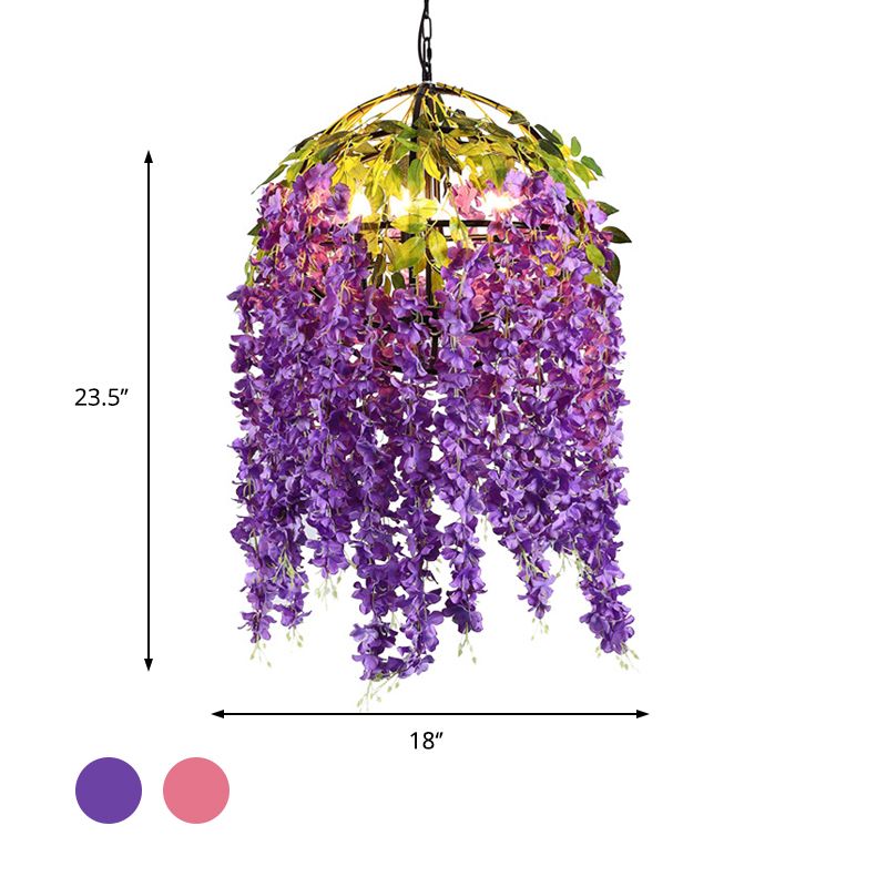 Pink/Purple 4/5 Köpfe Anhänger Kronleuchter Industrial Metal Dome Hanging Lamp Kit mit Pflanzendesign, 18 "/21,5" breit