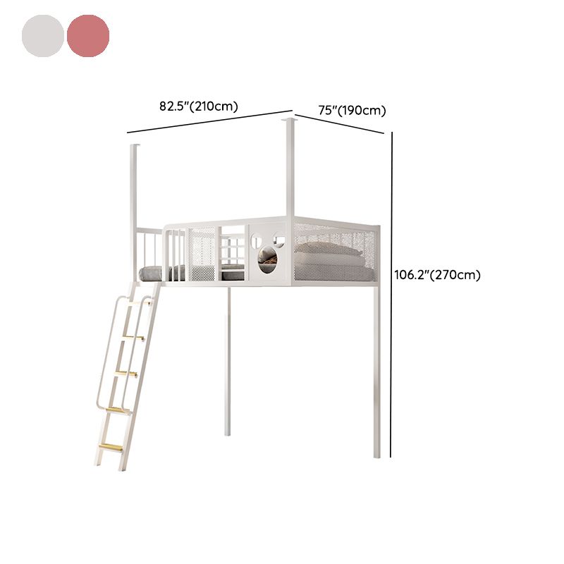 Open Frame Metal Bed Nordic Iron High Loft Bed with Built-In Ladder