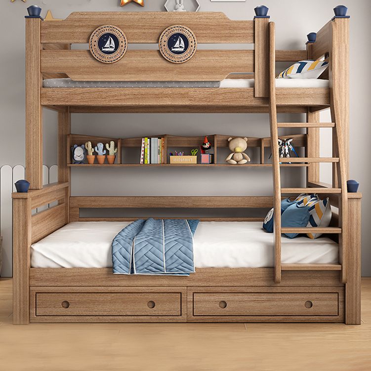 Mid-Century Modern Bunk Bed Gender Neutral Solid Wood Storage Kids Bed