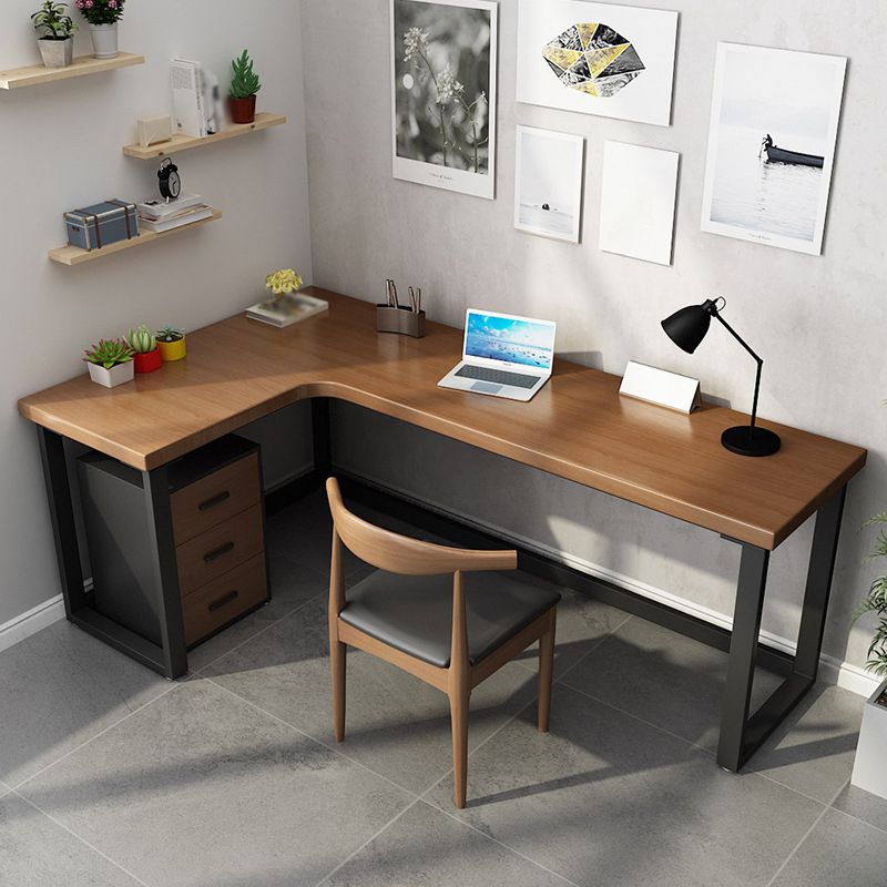 Modern L-Shape Home Bedroom Desk Office Solid Wood Writing Desk