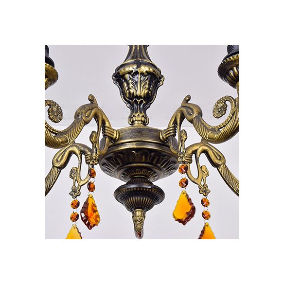 Retro Style Bowl Hanging Lamp Stained Glass 5 Heads Decorative Chandelier for Dining Room