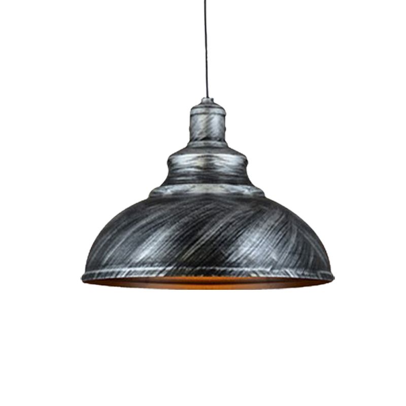 Bol en métal vers le bas d'éclairage rustique 1 bulbe Restaurant plafond pendant lampe en argent / bronze avec poulie