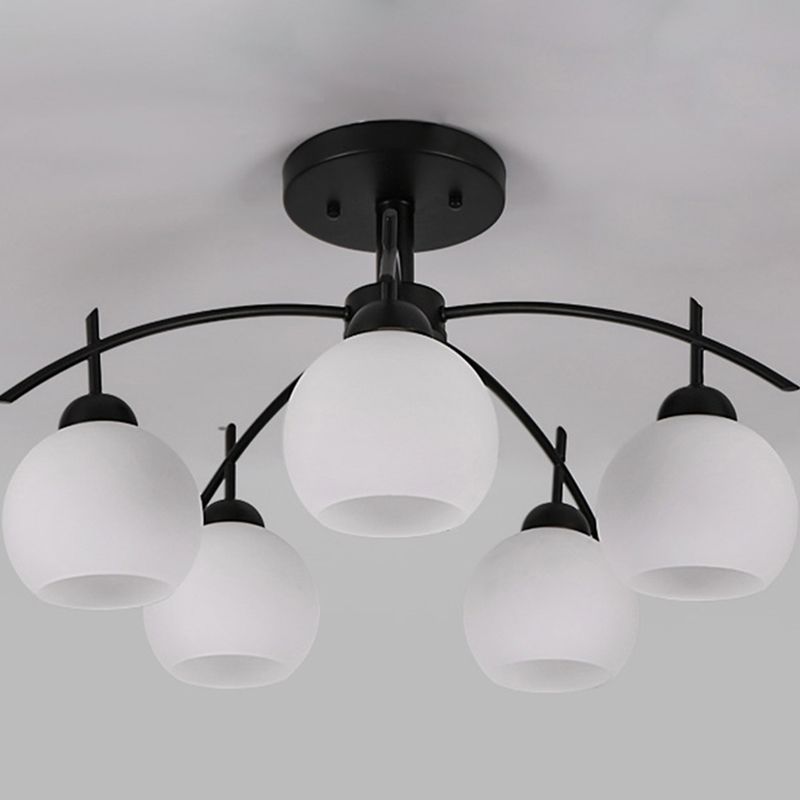 Black Sputnik Semi Flush Mount in Traditional Simplicity Wrought Iron Ceiling Light with Glass Shade