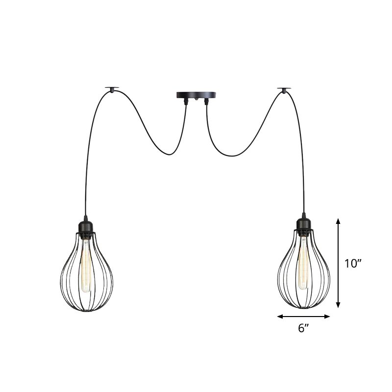 Eisenbirnen Cage Multiple Hanging Light Vintage 2/3/6-Licht Kaffeehaus Swag-Pendel-Lampe in Schwarz