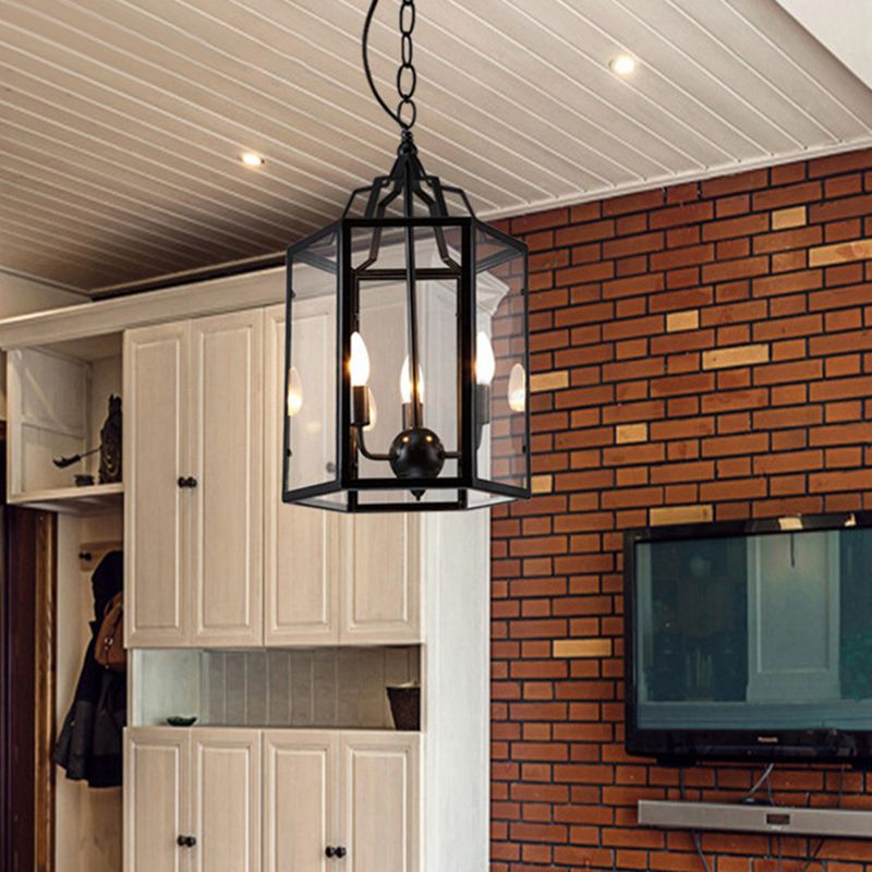 Black 3-Light Pendant Light in Industrial Unique Style Wrought Iron Hanging Lamp with Glass Shade