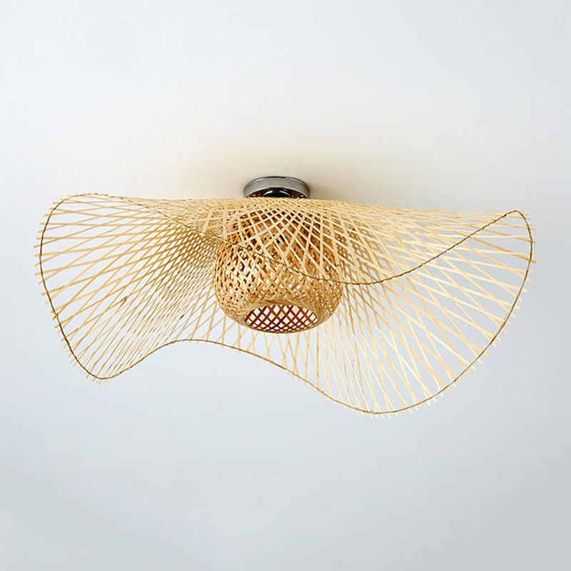 Asian Style Ceiling Lamp Bamboo Flush Mount Lighting for Bedroom