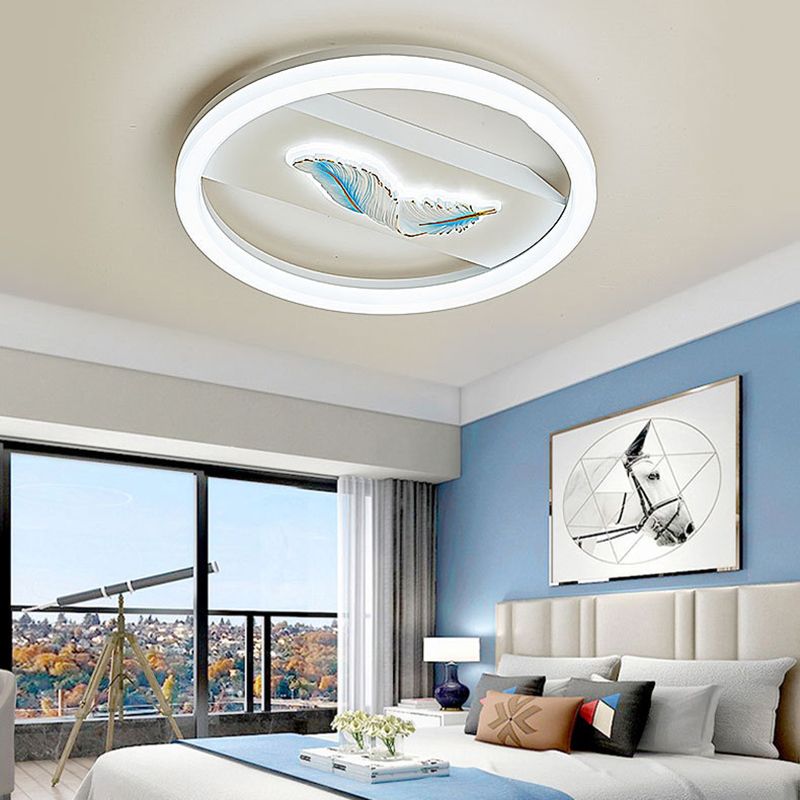 Circular Flush Mount Fixture Modern Metal Flush Light in White