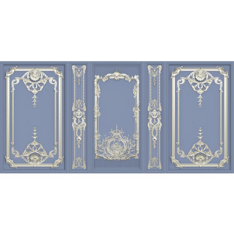 Blue Classic Wall Mural Decal Customized Size 3D Effect Frame Wall Art for Guest Room Decor