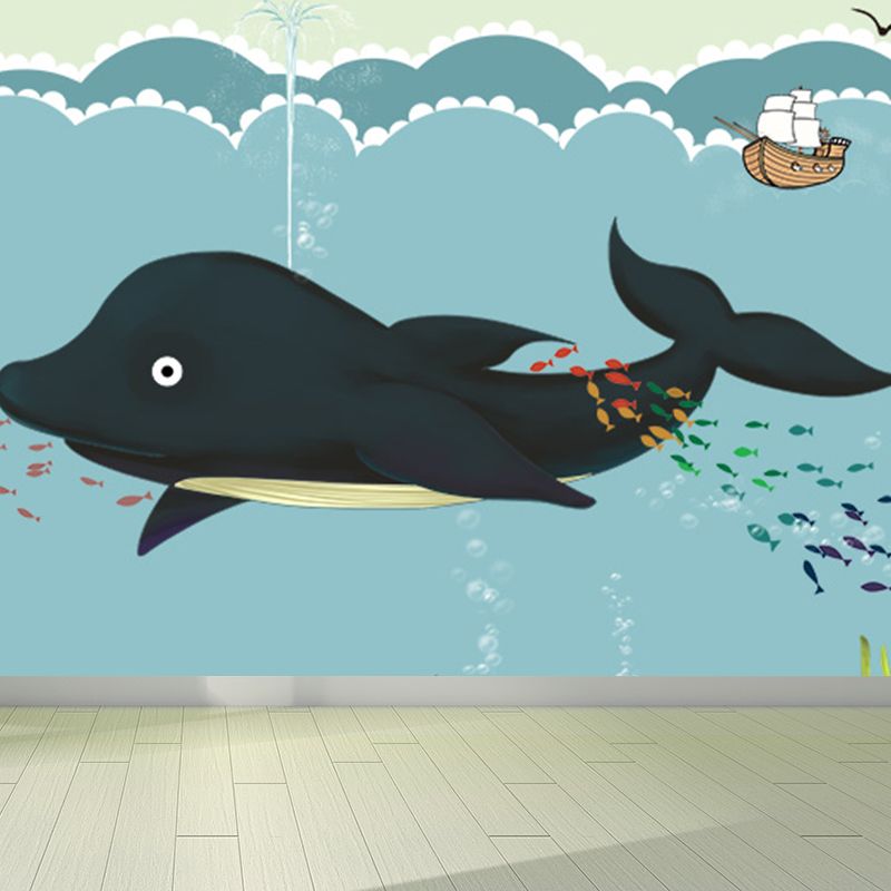 Blue Ocean Animals Wall Mural Nautical Cartoon Waterproofing Wall Art for Baby Room