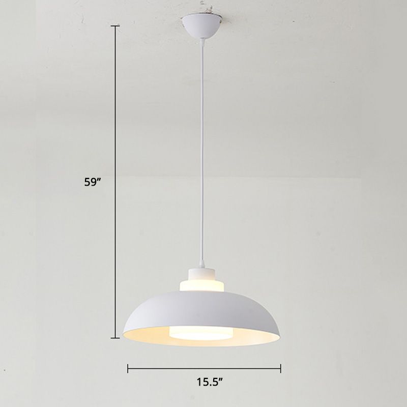 Aluminum Bowl Ceiling Hang Light Macaron Single-Bulb Pendant Lamp with Acrylic Shade Insert