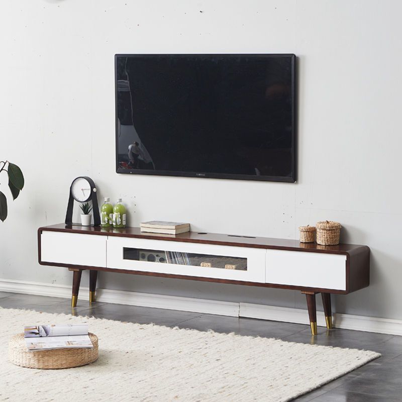 Scandinavian TV Console Solid Wood TV Media Console with Drawers