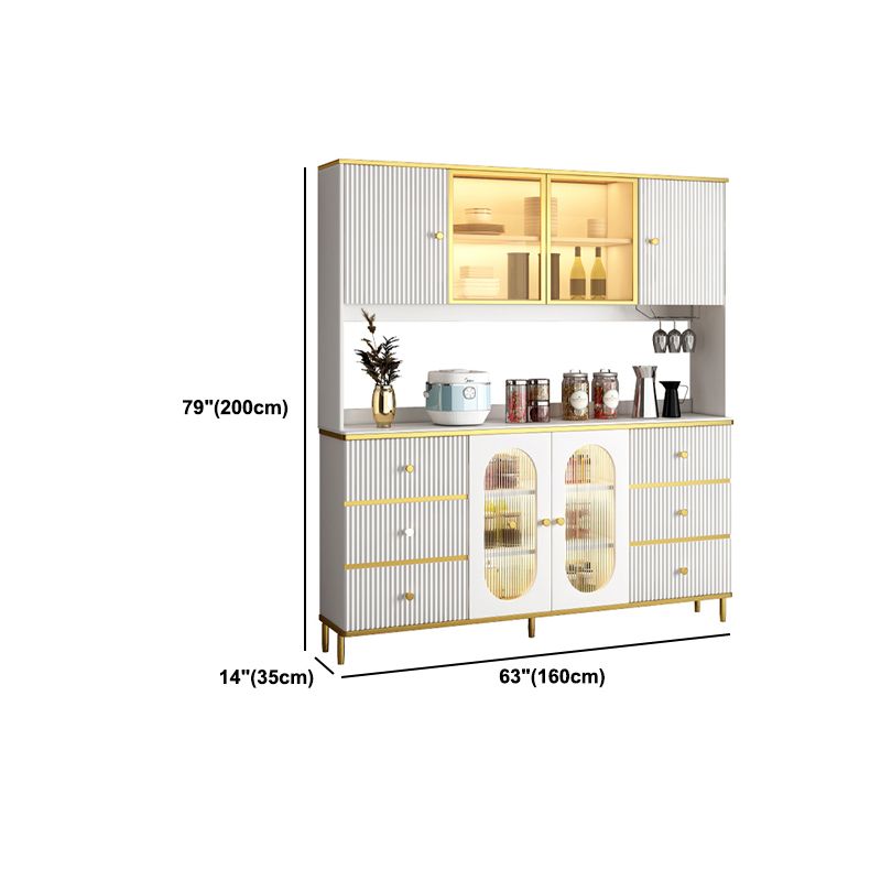 White Glam Stone Sideboard Wood Frame Sideboard with Gold Legs