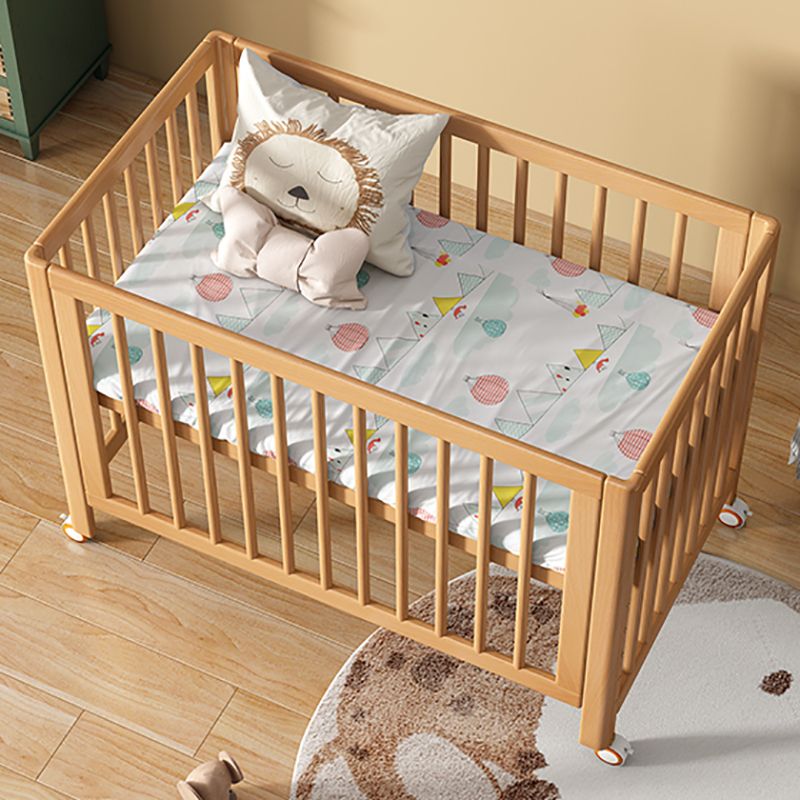 Light Wood Baby Crib 2-in-1 Convertible Crib Nursery Bed with Guardrail